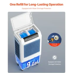 VEVOR Evaporative Air Cooler, 3100 CFM with 9 Gallon Water Tank Swamp Cooler, Portable Cooling Fan with Remote Control, 12H Timer, 4 Ice Boxes, Quiet Operation, 3 Wind Speeds for Outdoor Indoor Use