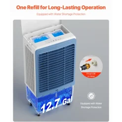 VEVOR Evaporative Air Cooler, 2100 CFM, 135° Oscillating Swamp Cooler with Adjustable 3 Speeds and 12 H Timer, 7 Gal Portable Air Cooler for 750 Sq.ft, Indoor/Outdoor Use, FCC Listed