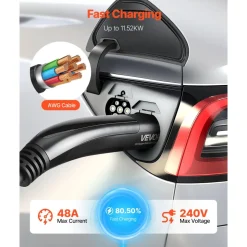VEVOR EV Charger Extension Cable for Tesla, 48Amp 40 ft Max 240V 11.52 kW with NACS Plug, EV Extension Cord for Level 1/2 Tesla Mobile/Wall Connector/Destination Charger, Model Y/X/3/S, Carrying Bag