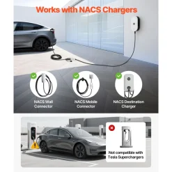 VEVOR EV Charger Extension Cable for Tesla, 48Amp 21 ft Max 240V 11.52 kW with NACS Plug, EV Extension Cord for Level 1/2 Tesla Mobile/Wall Connector/Destination Charger, Model Y/X/3/S, Carrying Bag