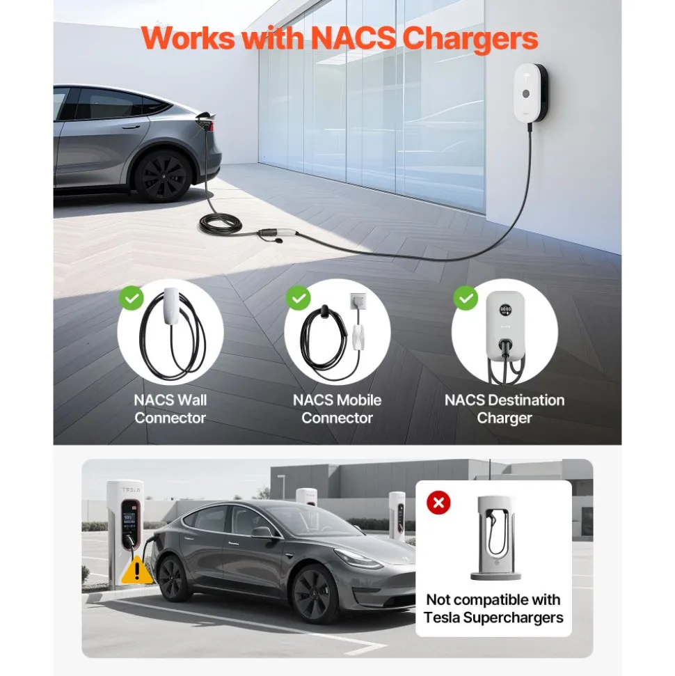 VEVOR EV Charger Extension Cable for Tesla, 48Amp 21 ft Max 240V 11.52 kW with NACS Plug, EV Extension Cord for Level 1/2 Tesla Mobile/Wall Connector/Destination Charger, Model Y/X/3/S, Carrying Bag