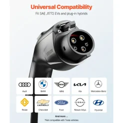 VEVOR EV Charger Extension Cable, 32Amp 40 ft J1772 Extension Cord Compatible with 120V-240V SAE J1772 Electric Vehicle Chargers, Level 1/Level 2 IP66 Heavy Duty Car Charging Cable with Carrying Bag