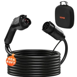 VEVOR EV Charger Extension Cable, 40Amp 40 ft J1772 Extension Cord Compatible with 120V-240V SAE J1772 Electric Vehicle Chargers, Level 1/Level 2 IP66 Heavy Duty Car Charging Cable with Carrying Bag