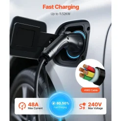 VEVOR EV Charger Extension Cable, 48Amp 21 ft J1772 Extension Cord Compatible with 120V-240V SAE J1772 Electric Vehicle Chargers, Level 1/Level 2 IP66 Heavy Duty Car Charging Cable with Carrying Bag