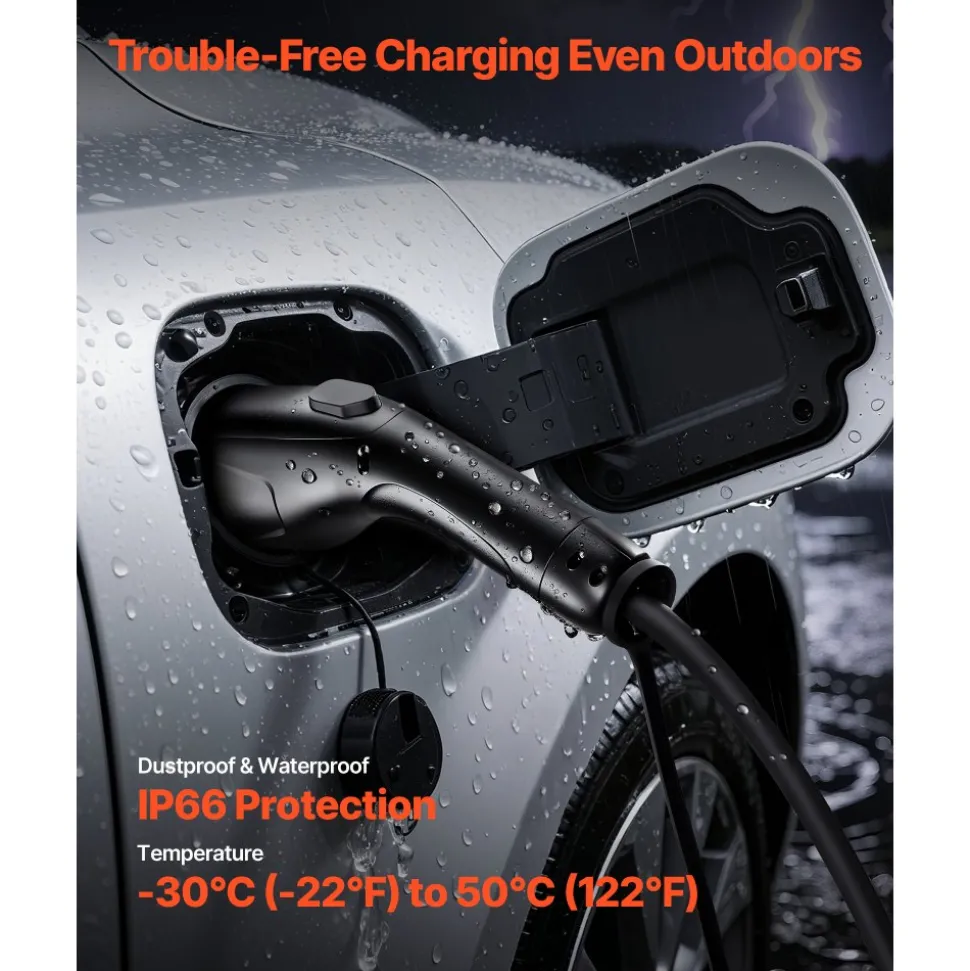 VEVOR EV Charger Extension Cable, 32Amp 21 ft J1772 Extension Cord Compatible with 120V-240V SAE J1772 Electric Vehicle Chargers, Level 1/Level 2 IP66 Heavy Duty Car Charging Cable with Carrying Bag