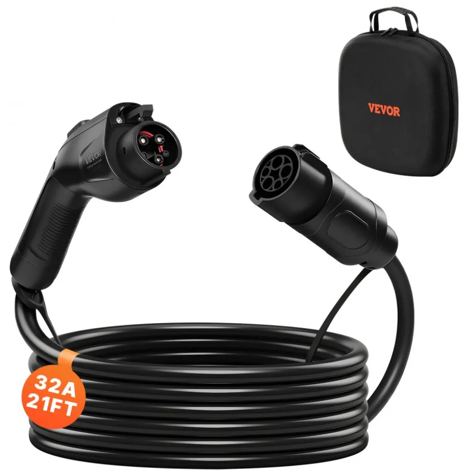 VEVOR EV Charger Extension Cable, 32Amp 21 ft J1772 Extension Cord Compatible with 120V-240V SAE J1772 Electric Vehicle Chargers, Level 1/Level 2 IP66 Heavy Duty Car Charging Cable with Carrying Bag