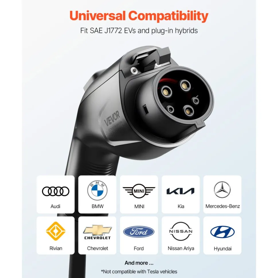 VEVOR EV Charger Extension Cable, 32Amp 21 ft J1772 Extension Cord Compatible with 120V-240V SAE J1772 Electric Vehicle Chargers, Level 1/Level 2 IP66 Heavy Duty Car Charging Cable with Carrying Bag