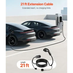 VEVOR EV Charger Extension Cable, 32Amp 21 ft J1772 Extension Cord Compatible with 120V-240V SAE J1772 Electric Vehicle Chargers, Level 1/Level 2 IP66 Heavy Duty Car Charging Cable with Carrying Bag