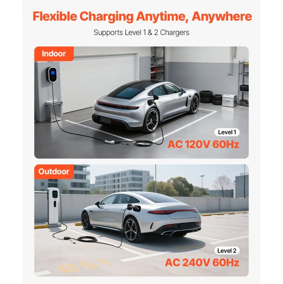 VEVOR EV Charger Extension Cable, 32Amp 21 ft J1772 Extension Cord Compatible with 120V-240V SAE J1772 Electric Vehicle Chargers, Level 1/Level 2 IP66 Heavy Duty Car Charging Cable with Carrying Bag