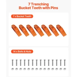VEVOR Excavator Bucket Teeth with Pins, 7 Pack 684447 Bucket Tooth Set Fits 5/8-in Buckets Edge, Heavy Duty 7.34 in Bolt on Digging Buckets Teeth Replacement for Skid Steer & Mini Excavator