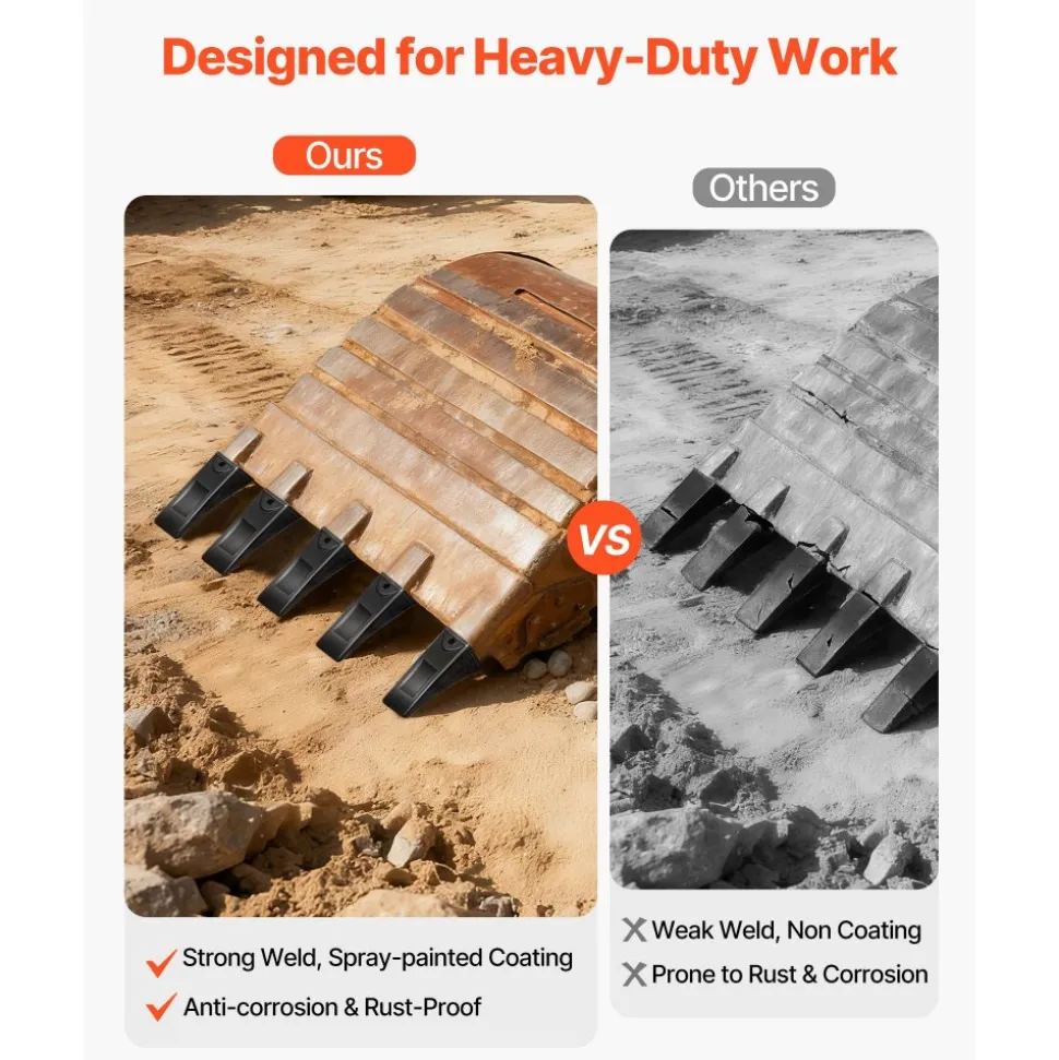 VEVOR Excavator Bucket Teeth with Pins, 4 Pack X156L Bucket Tooth Set for Smooth & Efficient Excavation, Heavy Duty 5.3 in Long Digging Buckets Teeth Replacement for Skid Steer & Mini Excavator