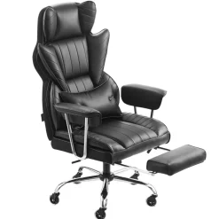 VEVOR Executive Office Chair with Footrest, 400lb Capacity Office Chair with Lumbar Pillow & Removable Armrests, Heavy Duty Ergonomic Chair, PU Leather Reclining Home Office Desk Chairs, Black