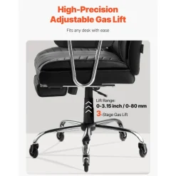 VEVOR Executive Office Chair with Footrest, 400lb Capacity Office Chair with Lumbar Pillow & Removable Armrests, Heavy Duty Ergonomic Chair, PU Leather Reclining Home Office Desk Chairs, Black