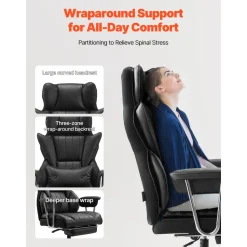 VEVOR Executive Office Chair with Footrest, 400lb Capacity Office Chair with Lumbar Pillow & Removable Armrests, Heavy Duty Ergonomic Chair, PU Leather Reclining Home Office Desk Chairs, Black
