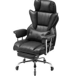 VEVOR Executive Office Chair with Footrest, 400lb Capacity Office Chair with Lumbar Pillow & Removable Armrests, Heavy Duty Ergonomic Chair, PU Leather Reclining Home Office Desk Chairs, Black