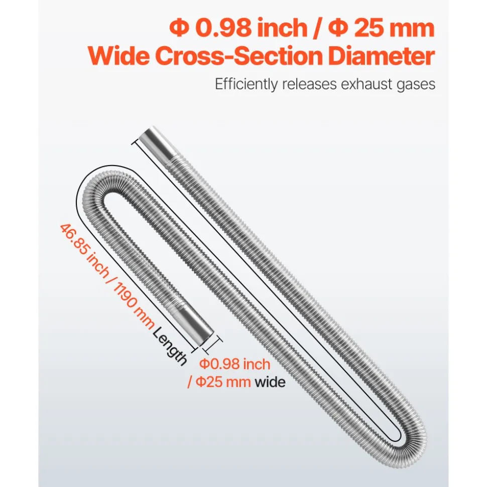 VEVOR Exhaust Hose, 47.2 inch Diesel Heater Flexible Exhaust Pipe, Stainless Steel Exhausts Hose with 2 Hose Clamps, Exhausts Hoses Kit Diesel Heater Accessories for 2KW 5KW 8KW Diesels Heaters