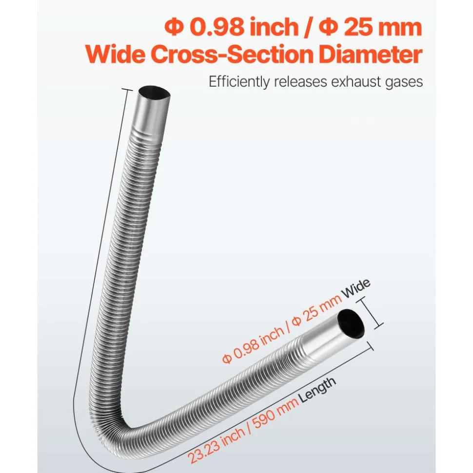 VEVOR Exhaust Hose, 23.6 inch Diesel Heater Flexible Exhaust Pipe, Stainless Steel Exhausts Hoses with 2 Hose Clamps, Air Diesel Parking Heater Exhausts Hoses Line for 2KW 5KW 8KW Diesels Heaters