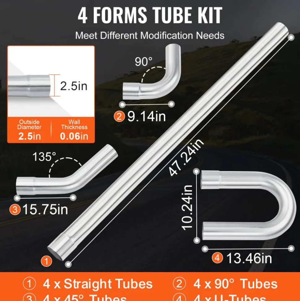 VEVOR Exhaust Kit, 16pcs, DIY Universal Stainless Steel Exhaust Kit with Slip-Fit Joint & Large Exhaust Tube, Rust-Proof Exhaust Pipe for Exhaust System, Fit for Garage/Auto Repair Store/4S Store