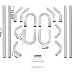 VEVOR Exhaust Kit, 16pcs, DIY Universal Stainless Steel Exhaust Kit with Slip-Fit Joint & Large Exhaust Tube, Rust-Proof Exhaust Pipe for Exhaust System, Fit for Garage/Auto Repair Store/4S Store