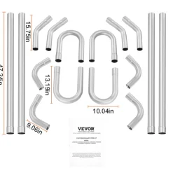 VEVOR Exhaust Kit, 16pcs, DIY Universal Galvanized Steel Exhaust Kit with Slip-Fit Joint & Large Exhaust Tube, Rust-Proof Exhaust Pipe for Exhaust System, Fit for Garage/Auto Repair Store/4S Store