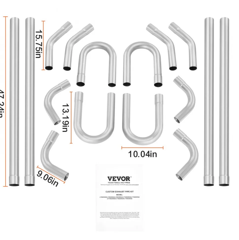 VEVOR Exhaust Kit, 16pcs, DIY Universal Galvanized Steel Exhaust Kit with Slip-Fit Joint & Large Exhaust Tube, Rust-Proof Exhaust Pipe for Exhaust System, Fit for Garage/Auto Repair Store/4S Store