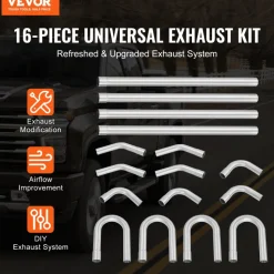 VEVOR Exhaust Kit, 16pcs, DIY Universal Galvanized Steel Exhaust Kit with Slip-Fit Joint & Large Exhaust Tube, Rust-Proof Exhaust Pipe for Exhaust System, Fit for Garage/Auto Repair Store/4S Store