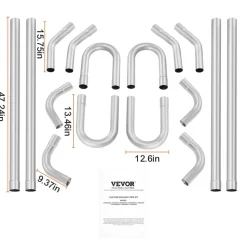 VEVOR Exhaust Kit, 16pcs, DIY Universal Galvanized Steel Exhaust Kit with Slip-Fit Joint & Large Exhaust Tube, Rust-Proof Exhaust Pipe for Exhaust System, Fit for Garage/Auto Repair Store/4S Store