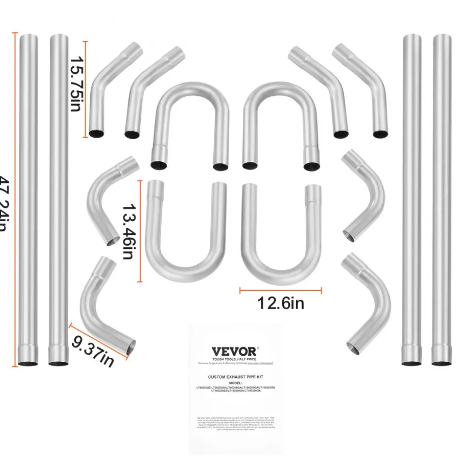 VEVOR Exhaust Kit, 16pcs, DIY Universal Galvanized Steel Exhaust Kit with Slip-Fit Joint & Large Exhaust Tube, Rust-Proof Exhaust Pipe for Exhaust System, Fit for Garage/Auto Repair Store/4S Store