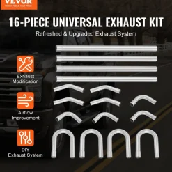 VEVOR Exhaust Kit, 16pcs, DIY Universal Galvanized Steel Exhaust Kit with Slip-Fit Joint & Large Exhaust Tube, Rust-Proof Exhaust Pipe for Exhaust System, Fit for Garage/Auto Repair Store/4S Store