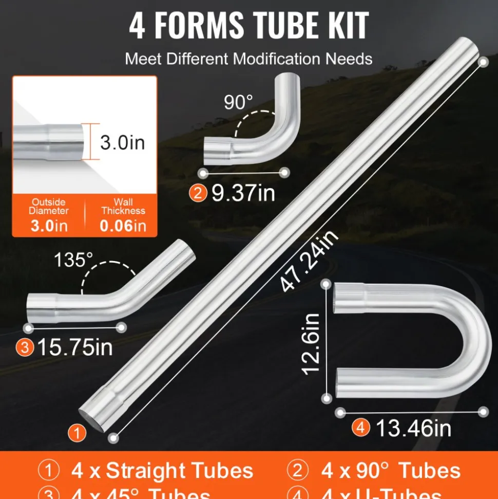 VEVOR Exhaust Kit, 16pcs, DIY Universal Galvanized Steel Exhaust Kit with Slip-Fit Joint & Large Exhaust Tube, Rust-Proof Exhaust Pipe for Exhaust System, Fit for Garage/Auto Repair Store/4S Store