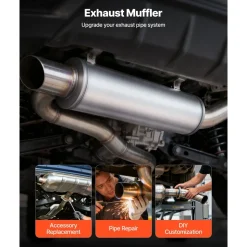 VEVOR Exhaust Muffler, 4 Inch Inlet & Outlet, 30 Inch Overall Length Stainless Steel Exhaust Tip, Universal Resonator Round Body, High Performance for Trucks, Sedans, Sports Cars, SUVs & Daily Drivers