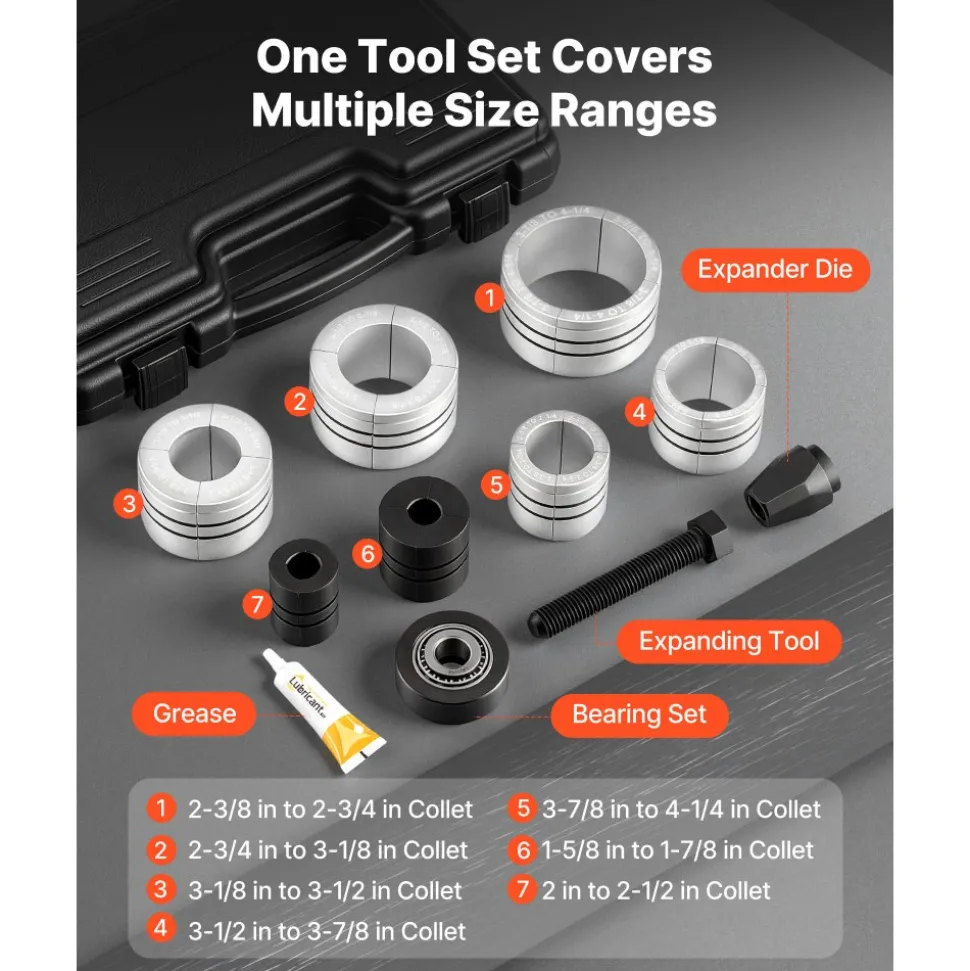 VEVOR Exhaust Pipe Expander Tool Kit, 1-5/8" to 4-1/4" Exhaust Pipe Stretcher, Muffler Pipes Spreader with 7 Heavy-Duty Collects & Storage Case, Automotive Car Tool Kit for Tailpipes Tubes