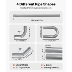 VEVOR Exhaust Pipe, 8 Pcs 2.25 Inch Mild Steel DIY Custom Exhaust Tubing Straight & U-Bend Kit with 90 & 135 Degree Pipes, Galvanized Surface Finish, Universal Fit for Truck, Sedan, Sports Car, SUV