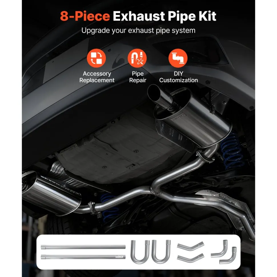 VEVOR Exhaust Pipe, 8 Pcs 2.25 Inch Mild Steel DIY Custom Exhaust Tubing Straight & U-Bend Kit with 90 & 135 Degree Pipes, Galvanized Surface Finish, Universal Fit for Truck, Sedan, Sports Car, SUV