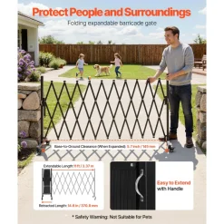 VEVOR Expandable Barricade, 11FT Expandable Safety Barrier, Flexible Mobile Barricade with Locking Casters, Portable Folding Security Gate Metal Traffic Fence for Patio Garden Stairway