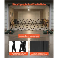 VEVOR Expandable Barricade, 11FT Expandable Safety Barrier, Flexible Mobile Barricade with Locking Casters, Portable Folding Security Gate Metal Traffic Fence for Patio Garden Stairway