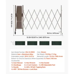 VEVOR Expandable Barricade, 10FT Expandable Safety Barrier, Flexible Mobile Barricade with Locking Casters, Portable Folding Security Gate Metal Traffic Fence for Patio Garden Stairway