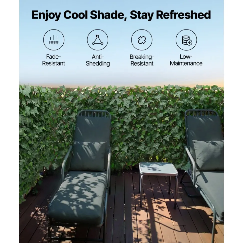 VEVOR Expandable Fence Privacy Screen, 25 x 126 in Expand Artificial Plant Wall, Realistic Artificial Ivy Panel with 50 Zip Ties, Decorative Faux Greenery Backdrop Hedges for Balcony Patio Outdoor