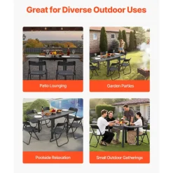 VEVOR Expandable Outdoor Patio Dining Table, 32–63 inch Rectangular Backyard Bistro Tables for 4-6, Aluminum Frame Metal Steel Slat , All-Weather Large Furniture for Lawn Garden Porch, Dark Gray