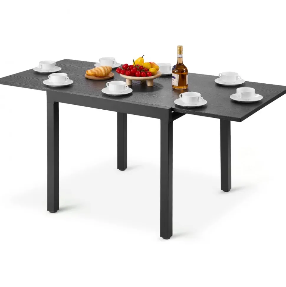 VEVOR Expandable Outdoor Patio Dining Table, 32–63 inch Rectangular Backyard Bistro Tables for 4-6, Aluminum Frame Metal Steel Slat , All-Weather Large Furniture for Lawn Garden Porch, Dark Gray