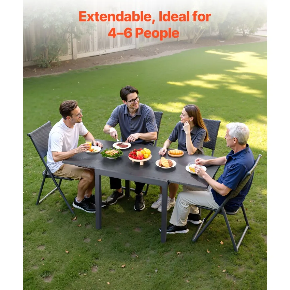 VEVOR Expandable Outdoor Patio Dining Table, 32–63 inch Rectangular Backyard Bistro Tables for 4-6, Aluminum Frame Metal Steel Slat , All-Weather Large Furniture for Lawn Garden Porch, Dark Gray