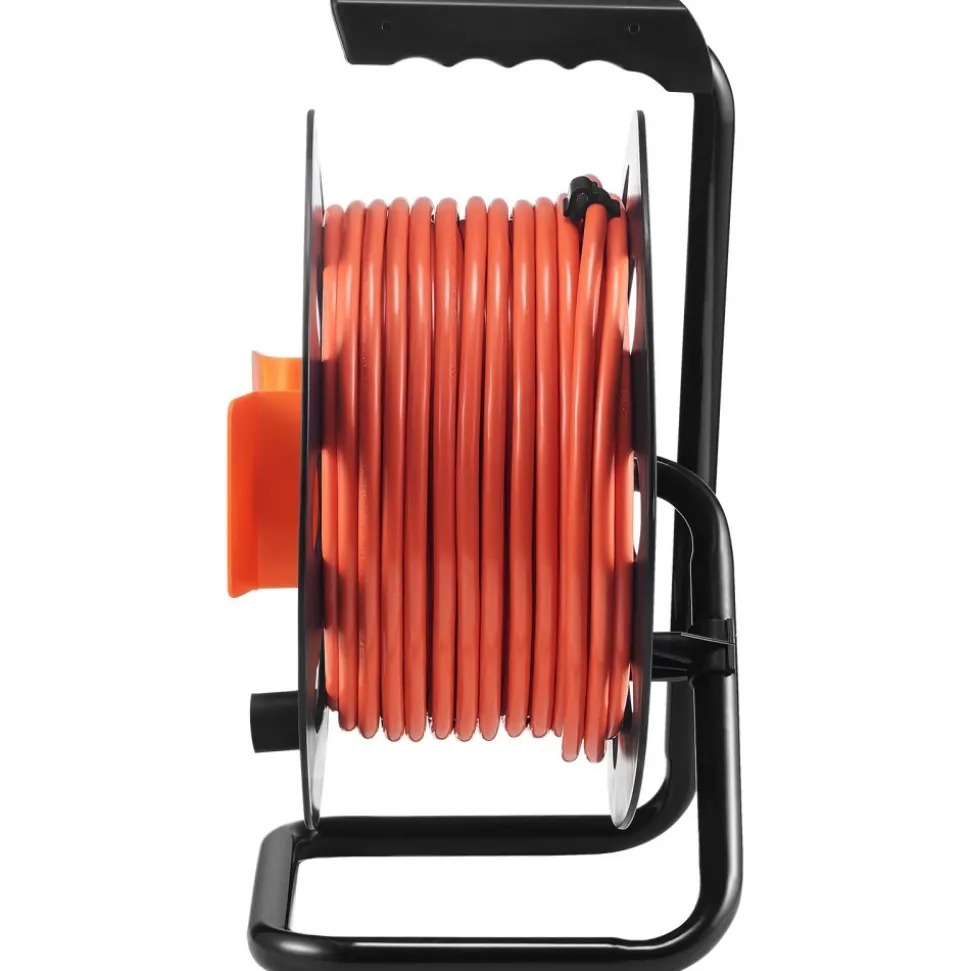 VEVOR Extension Cord Reel, 100FT, with 4 Outlets and Dust Cover, Heavy Duty 12AWG SJTOW Power Cord, Manual Cord Reel with Portable Handle Circuit Breaker, for Toolshed Garage, Tested to UL Standards