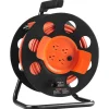 VEVOR Extension Cord Reel, 100FT, with 4 Outlets and Dust Cover, Heavy Duty 14AWG SJTOW Power Cord, Manual Cord Reel with Portable Handle Circuit Breaker, for Toolshed Garage, Tested to UL Standards