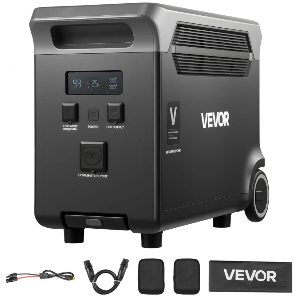 VEVOR Extra Battery for Portable Power Station, 3840Wh LiFePO4 Extra Expansion Battery with 3 Output Ports for Home Use, Outdoor Camping, Road Trips, RVs, Emergencies