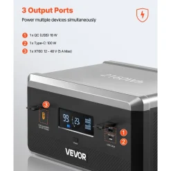 VEVOR Extra Battery for Portable Power Station, 2160Wh LiFePO4 Extra Expansion Battery with 3 Output Ports for Home Use, Outdoor Camping, Road Trips, RVs, Emergencies