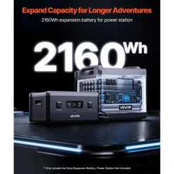 VEVOR Extra Battery for Portable Power Station, 2160Wh LiFePO4 Extra Expansion Battery with 3 Output Ports for Home Use, Outdoor Camping, Road Trips, RVs, Emergencies