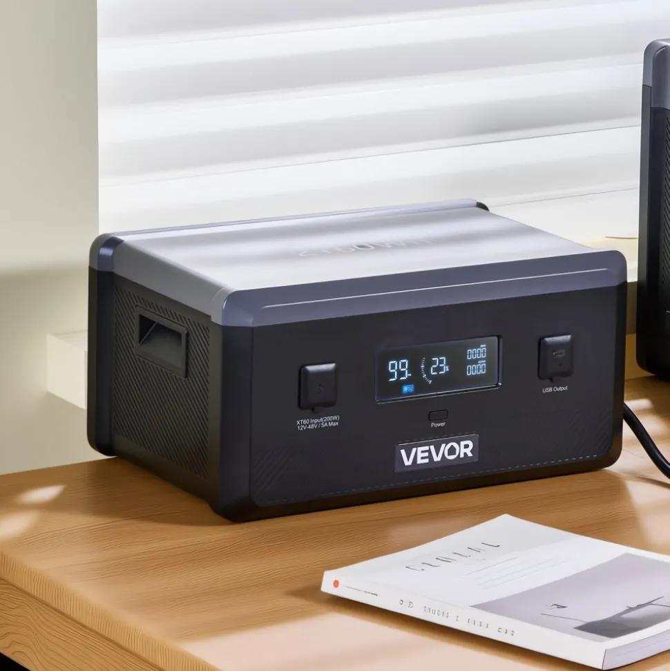 VEVOR Extra Battery for Portable Power Station, 2160Wh LiFePO4 Extra Expansion Battery with 3 Output Ports for Home Use, Outdoor Camping, Road Trips, RVs, Emergencies