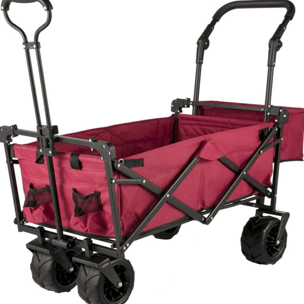 VEVOR Extra Large Collapsible Garden Cart with Removable Canopy, Folding Wagon Utility Carts with Wheels and Rear Storage, Wagon Cart for Garden, Camping, Grocery Cart, Shopping Cart, Red