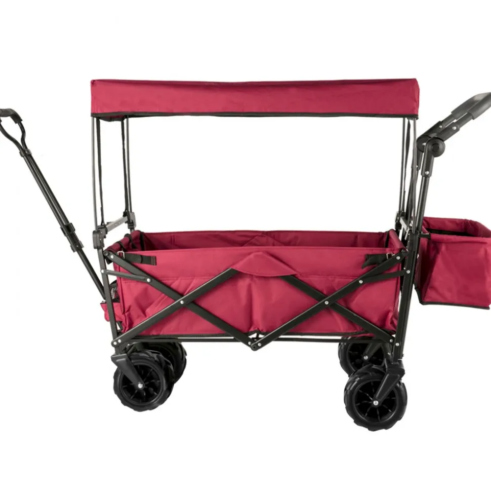 VEVOR Extra Large Collapsible Garden Cart with Removable Canopy, Folding Wagon Utility Carts with Wheels and Rear Storage, Wagon Cart for Garden, Camping, Grocery Cart, Shopping Cart, Red
