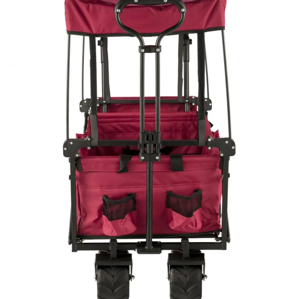 VEVOR Extra Large Collapsible Garden Cart with Removable Canopy, Folding Wagon Utility Carts with Wheels and Rear Storage, Wagon Cart for Garden, Camping, Grocery Cart, Shopping Cart, Red